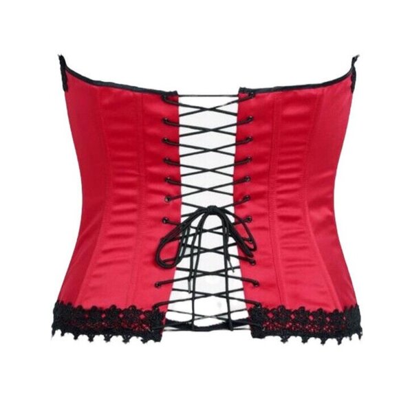 Torrid Red Satin Corset Lace Zip Front Strapless Top Bustier GUC Goth Costume - Picture 2 of 8
